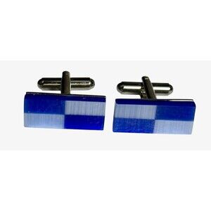 Blue Acrylic Men's Cuff Links Silver Tone